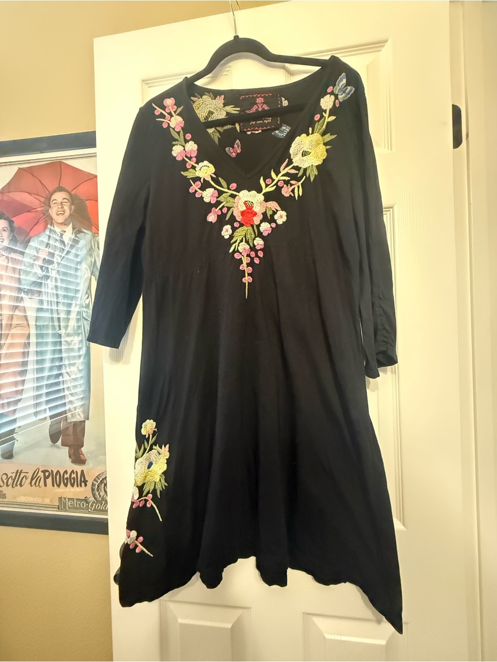 Johnny Was Black Floral Embroidered V-Neck Women’s Dress